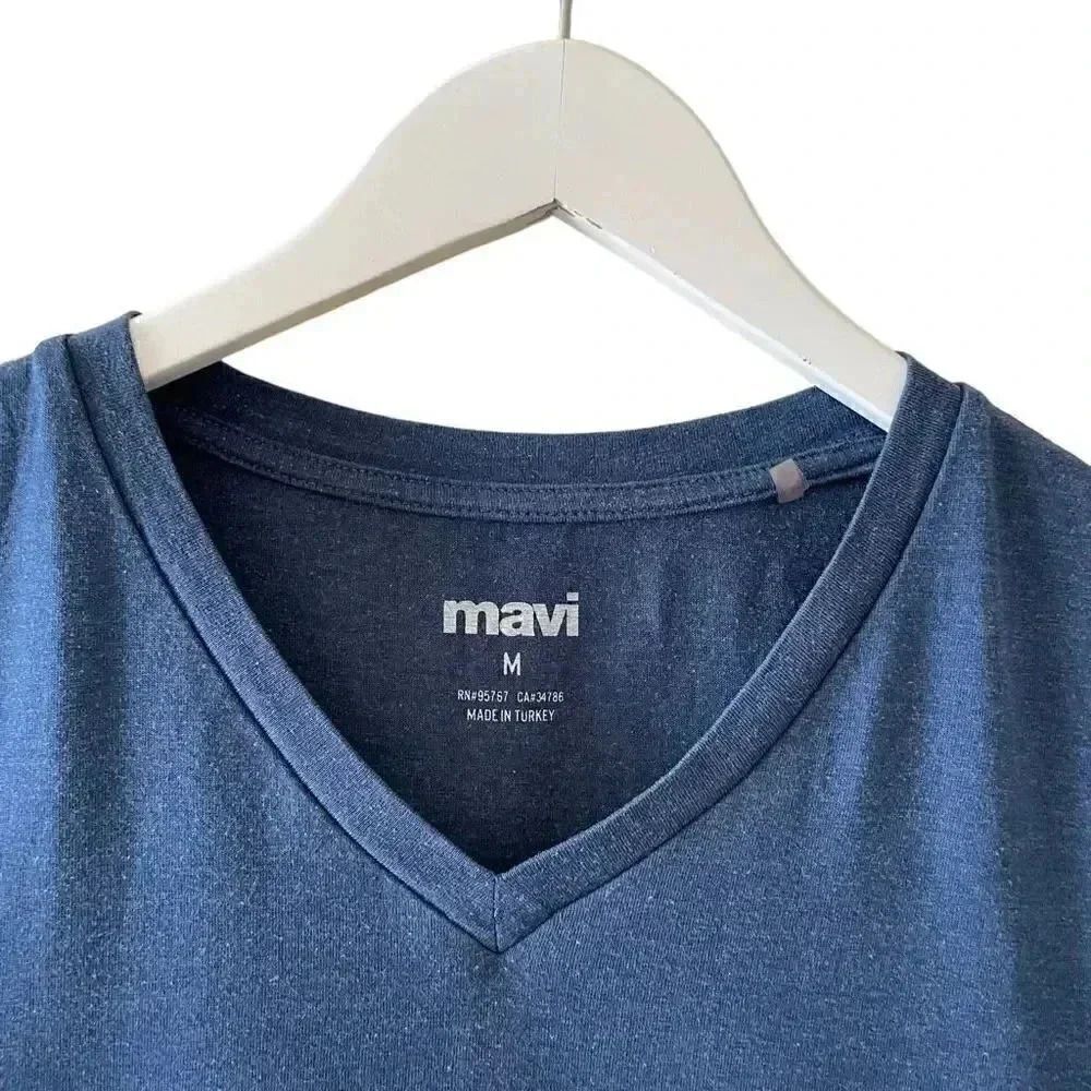 Mavi Navy V-Neck Cotton Blend Short Sleeves Basic Women’s T-Shirt SZ M # 1513 - Picture 2 of 12